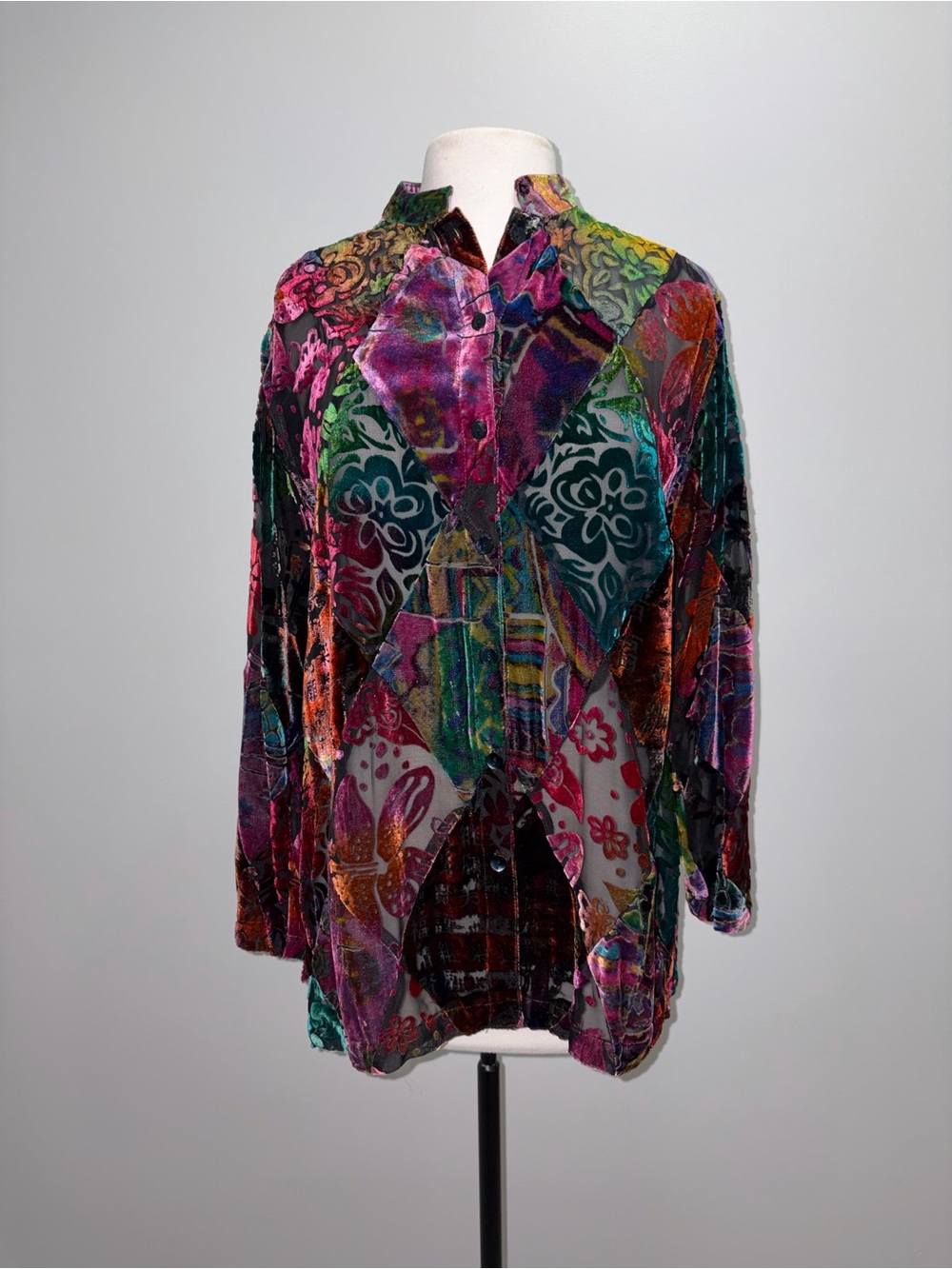 Chicos velvet tunic shirt rainbow colorful harlequin long oolong size 0/Small